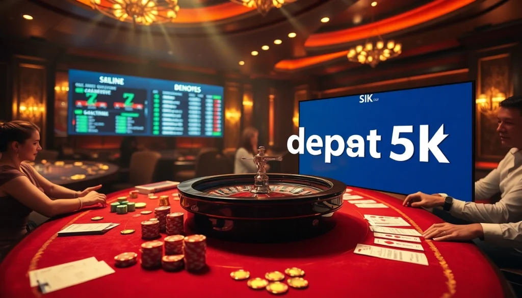 Experience thrilling gameplay with situs deposit 5k at vibrant casino tables featuring roulette wheels and high-stakes chips.