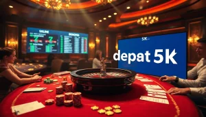 Experience thrilling gameplay with situs deposit 5k at vibrant casino tables featuring roulette wheels and high-stakes chips.