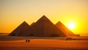 View beautiful pyramids with stunning sunset light showcasing their grandeur.