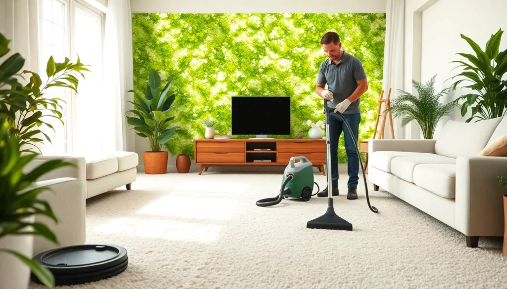 Experience our carpet cleaning specials with a technician demonstrating effective cleaning methods.
