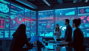 Dynamic cybersecurity environment showcasing AI innovations, emphasizing cybersecurity ai in action.