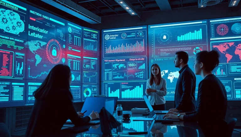 Dynamic cybersecurity environment showcasing AI innovations, emphasizing cybersecurity ai in action.