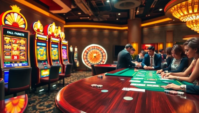 Experience the excitement of RR88 with vibrant casino elements like slot machines and poker tables.