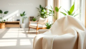 Onderhoudsvriendelijke katoenen stoffen op een stijlvolle stoel in een gezellige woonkamer.