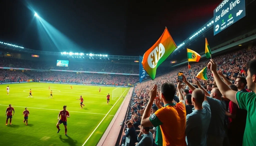 أجواء كورا لايف مع جماهير متحمسة تهتف أثناء مباراة كرة قدم.