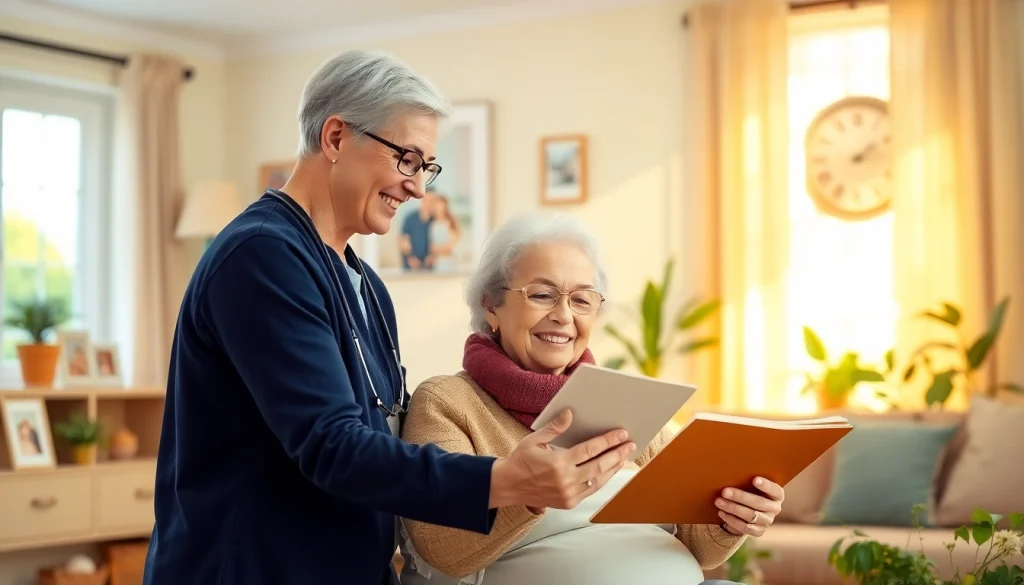 Engaging scene of austin senior home care with caregiver helping a senior at home.