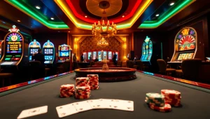 Experience the excitement of onicplay at a vibrant casino table, filled with poker chips and cards.