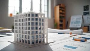 Architekturmodellbau Wuppertal zeigt ein detailreiches architektonisches Modell in einem kreativen Studio.