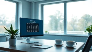 Consultation scene for IPVA GO 2026 with digital calendar and modern office elements.