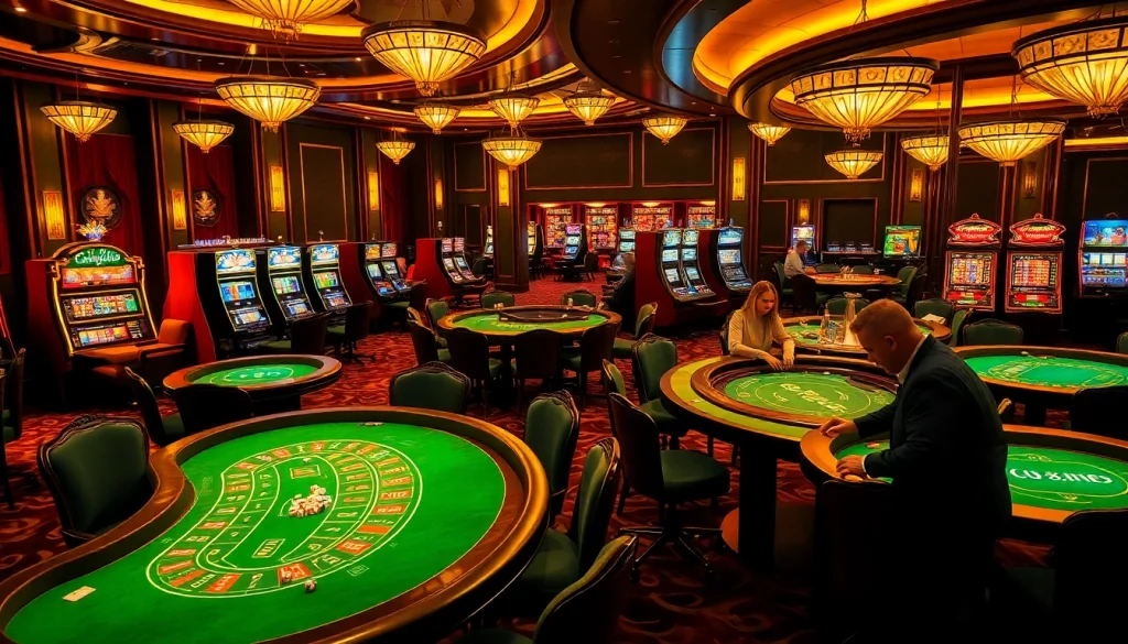 SODO casino scene with lively gaming tables, poker chips, and luxurious ambiance