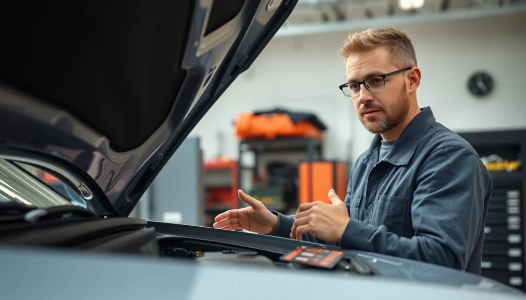Inspecting the bumper to bumper extended warranty benefits at a professional mechanic's workshop.