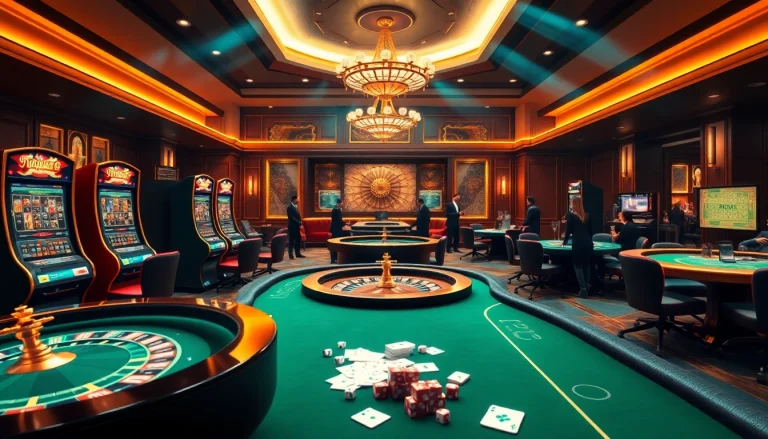 Exciting gaming scene at vuabai9 casino showcasing vibrant slot machines and card games.