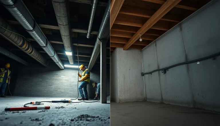 Crawl Space Restoration expertise showcased by professionals transforming a dim basement environment.