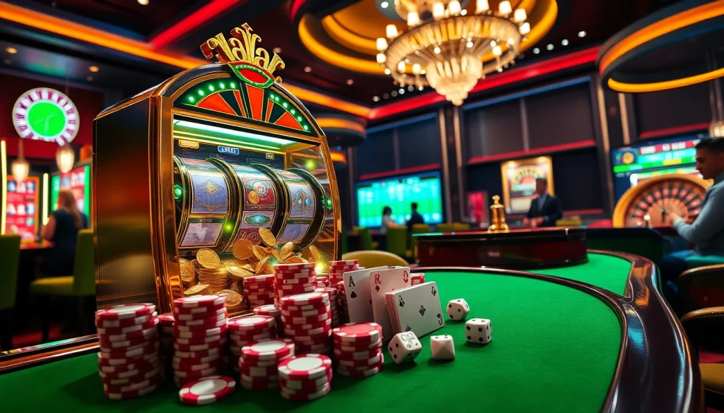 Adegan MABAR88 Spin dengan mesin slot berwarna-warni dan pemain yang antusias menikmati suasana kasino yang mendebarkan.