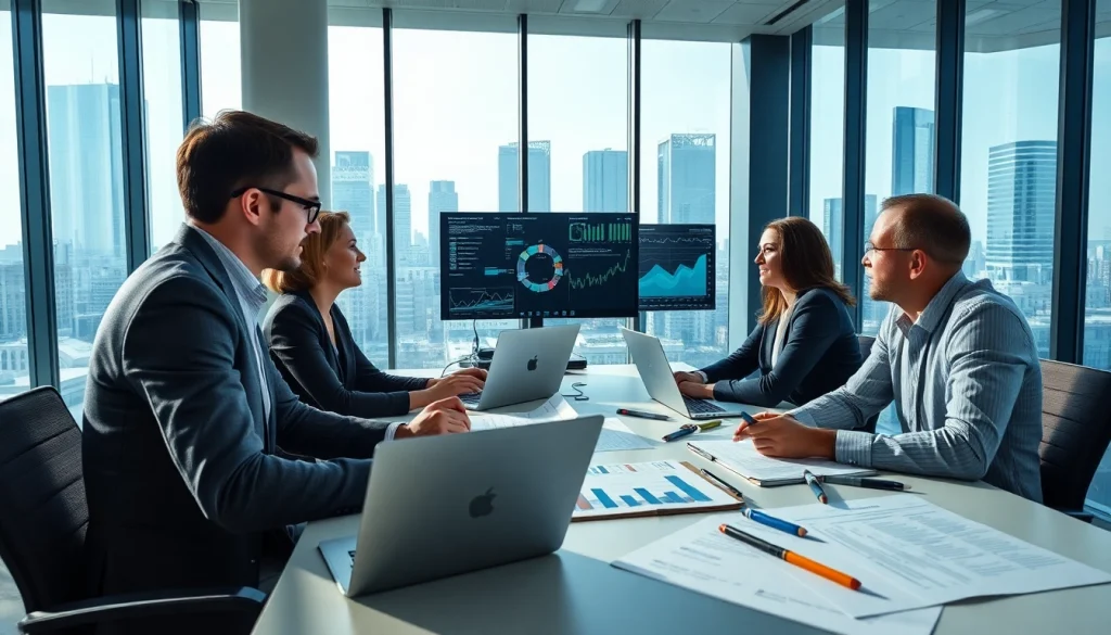 Engaging team discussing competitive intelligence faqs data analysis with modern technology.