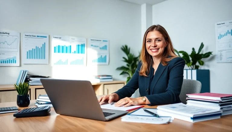 Scena biura księgowego w mieście Poznań z Marzeną Owczarzak, przedstawiająca przyjazny profesjonalizm.