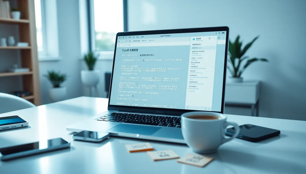 Modern translation interface of 有道翻译 on a laptop with a smartphone and language notes.