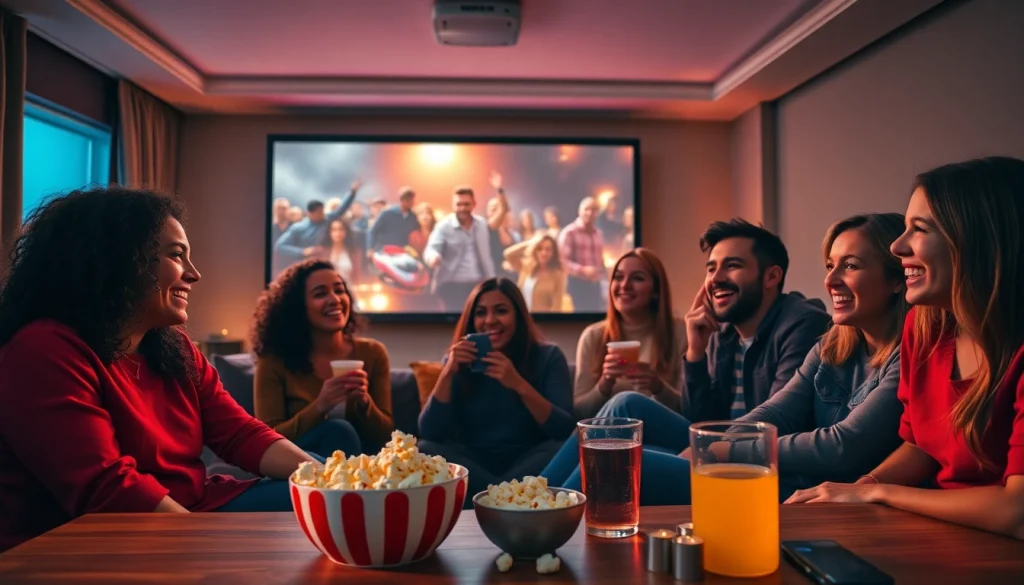 ดูหนังออนไลน์ ถ่ายทอดสดในบ้านที่อบอุ่นของกลุ่มเพื่อนที่สนุกสนาน